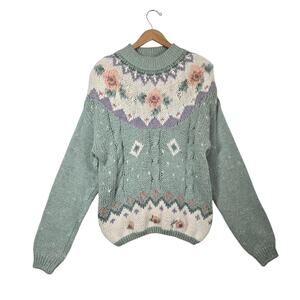 Vintage Maggie Lawrence Ramie Sweater 22/24 Pastel Floral Fair Isle Cottage